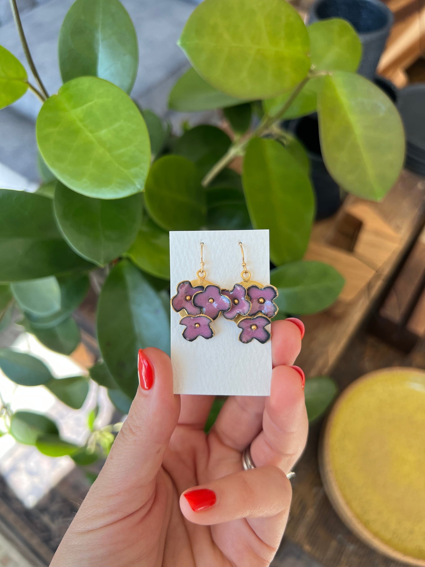 Triple Flower Earrings - Pink