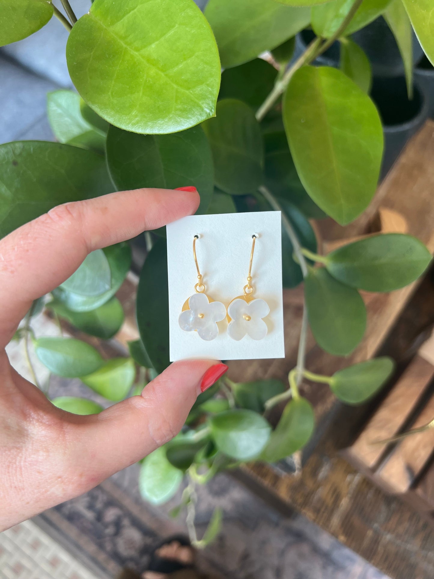 Mother of Pearl Flower Earrings- Medium Drop
