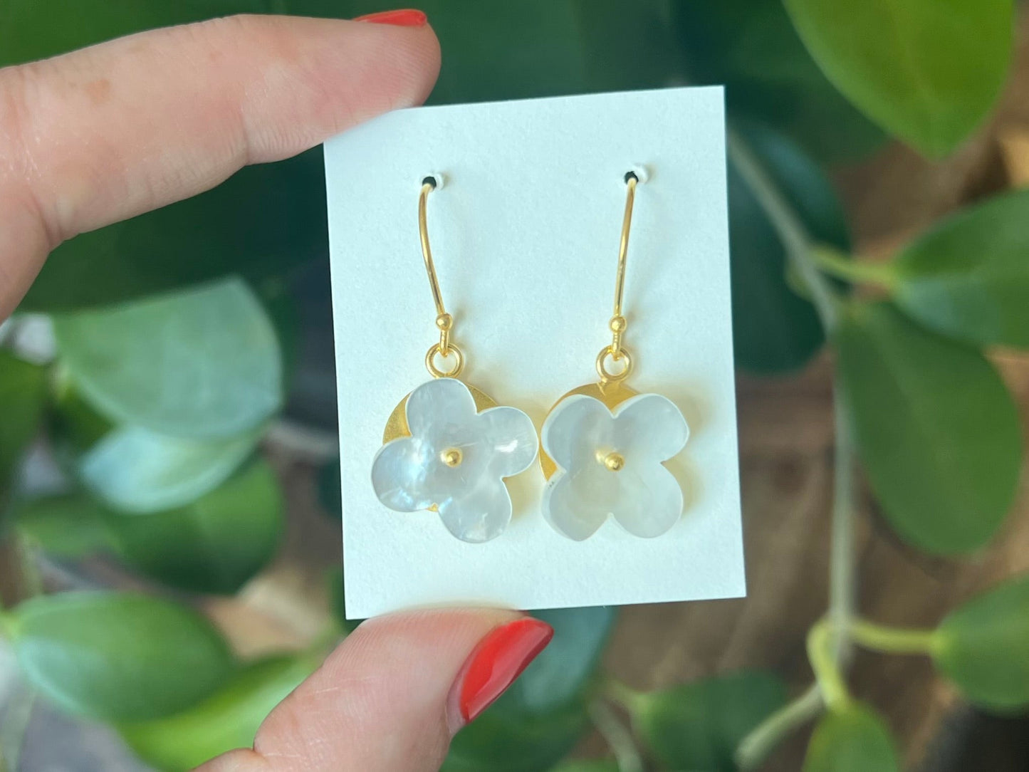 Mother of Pearl Flower Earrings- Medium Drop