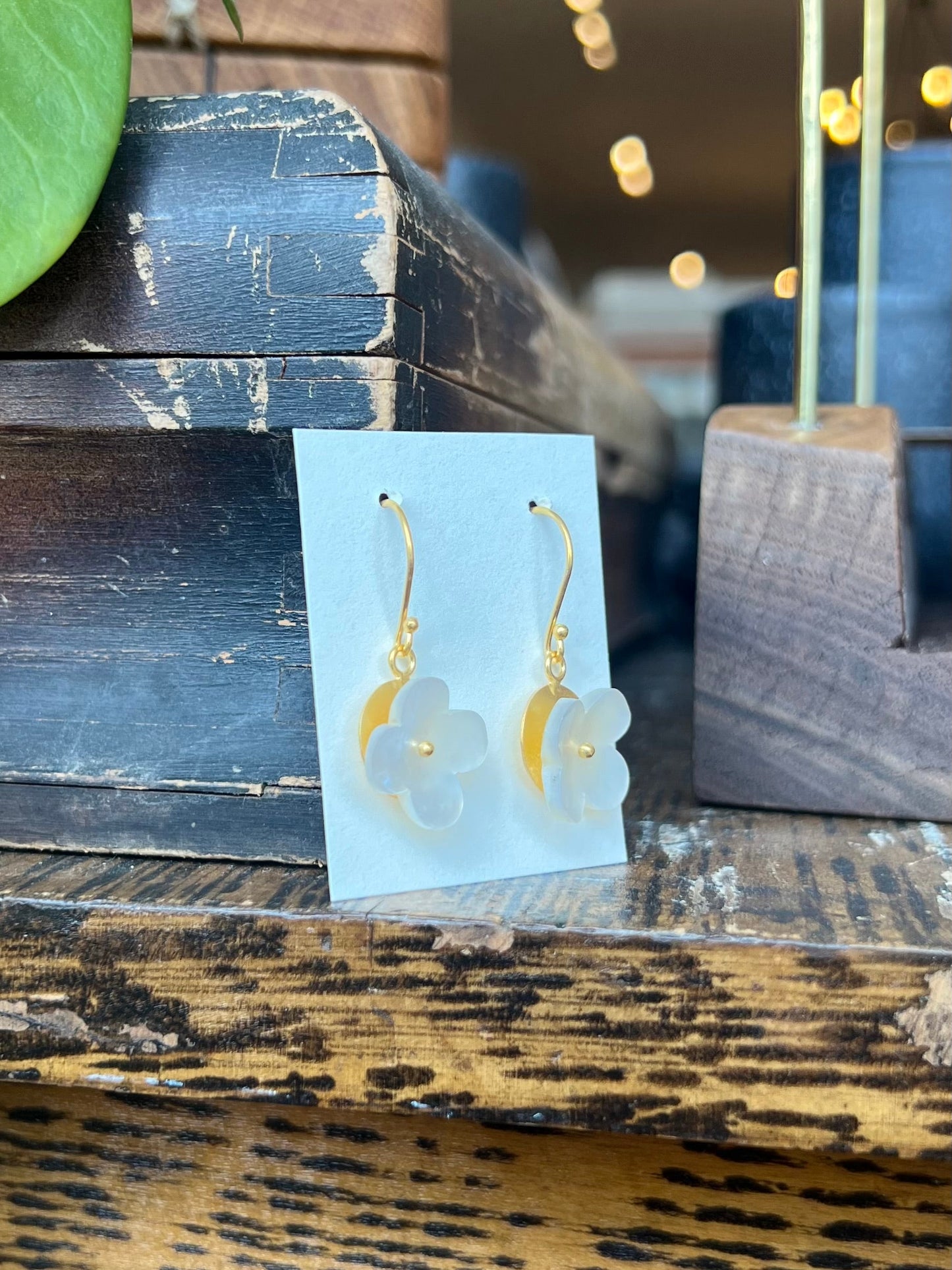 Mother of Pearl Flower Earrings- Medium Drop