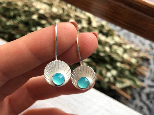 Circle Chalcedony Drop Earrings