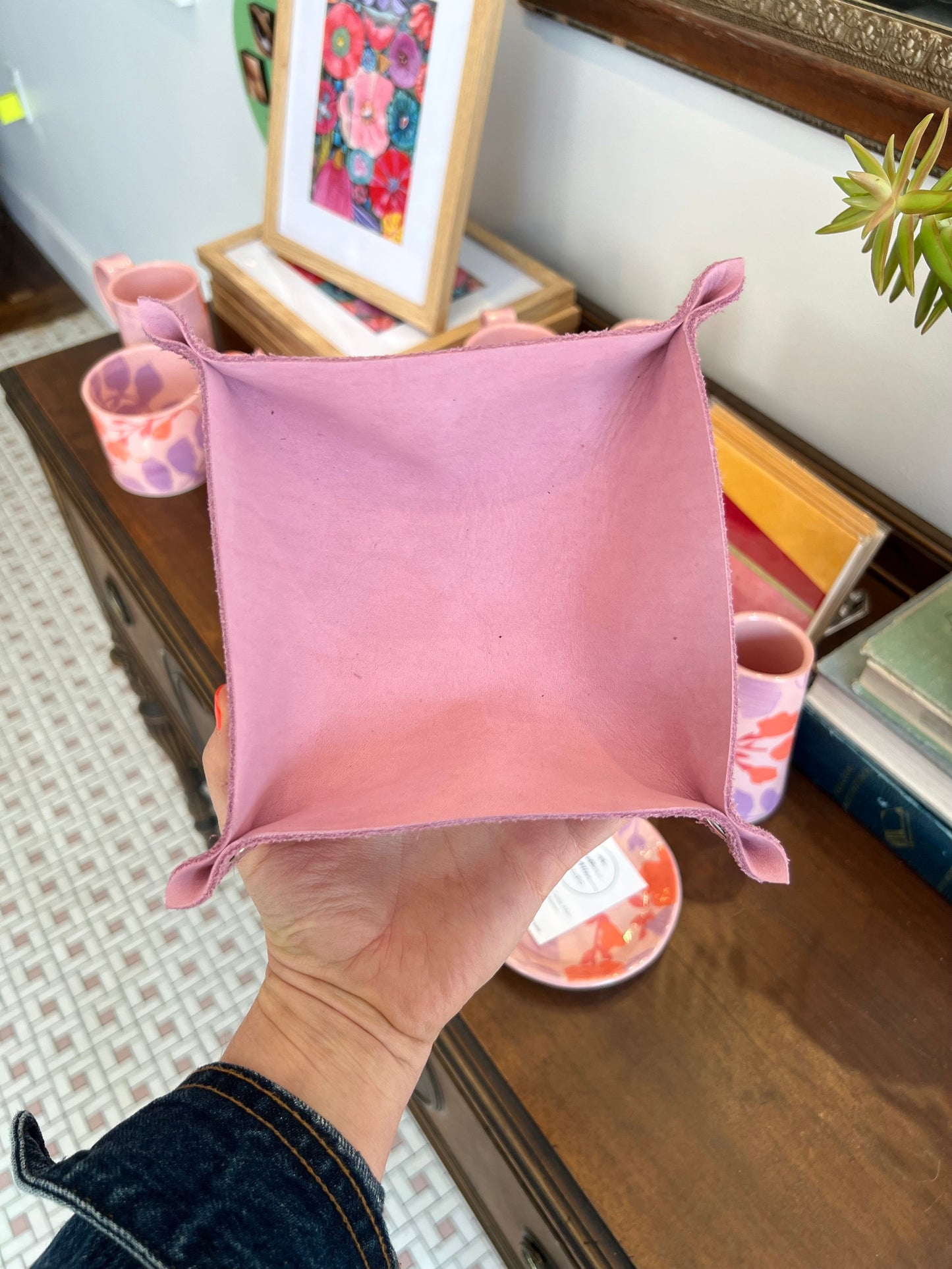 Small Leather Valet Tray - Pink