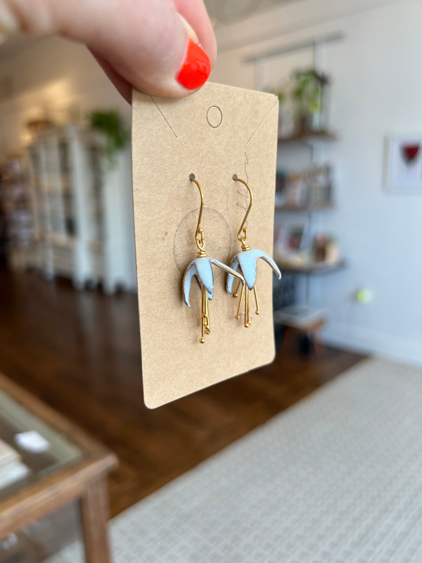 Small Fuchsia Flower Earrings - Powder Blue