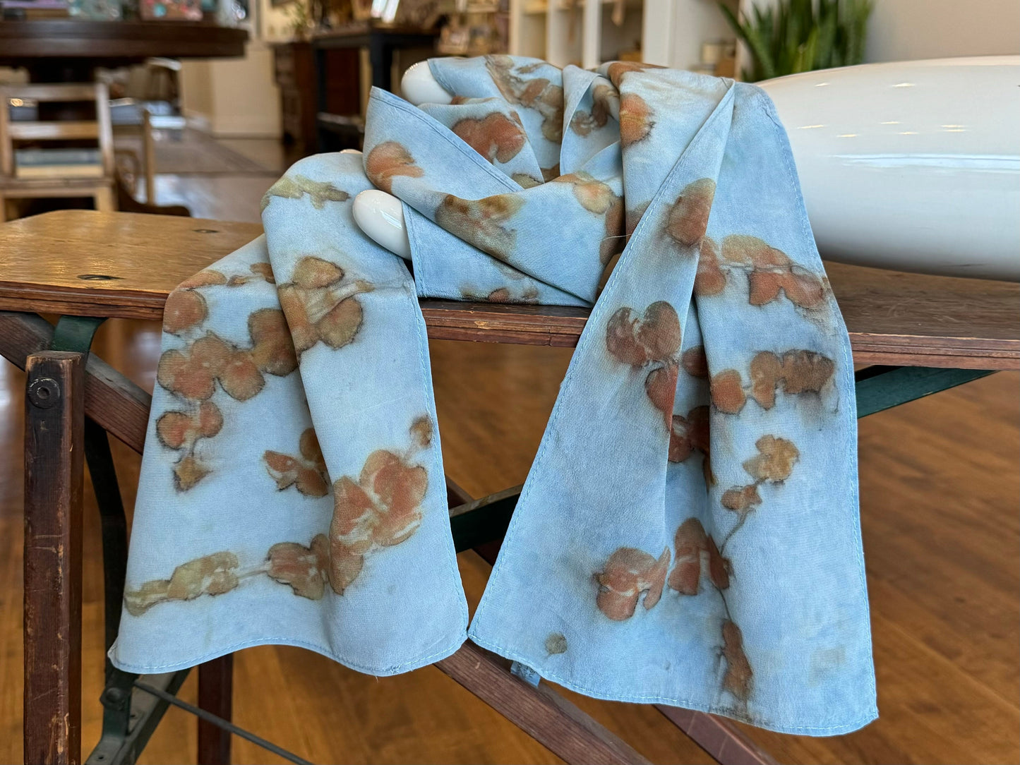 Eco Print Silk Scarf - Blue