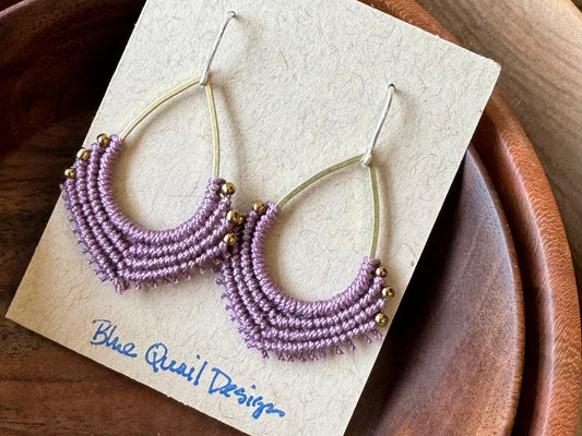 Mauve Teardrop Macrame Earrings