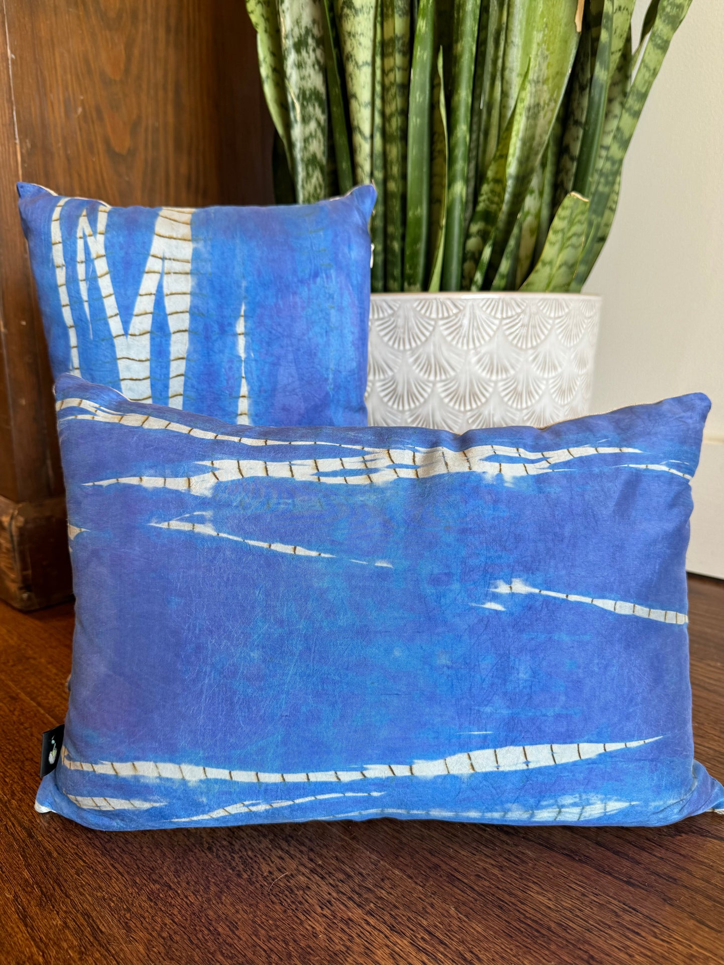 Hand Dyed Silk Pillow - Ocean Blue