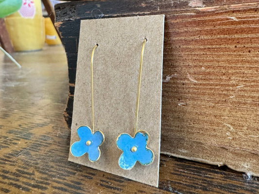 Small Enamel Flower Earrings - Denim