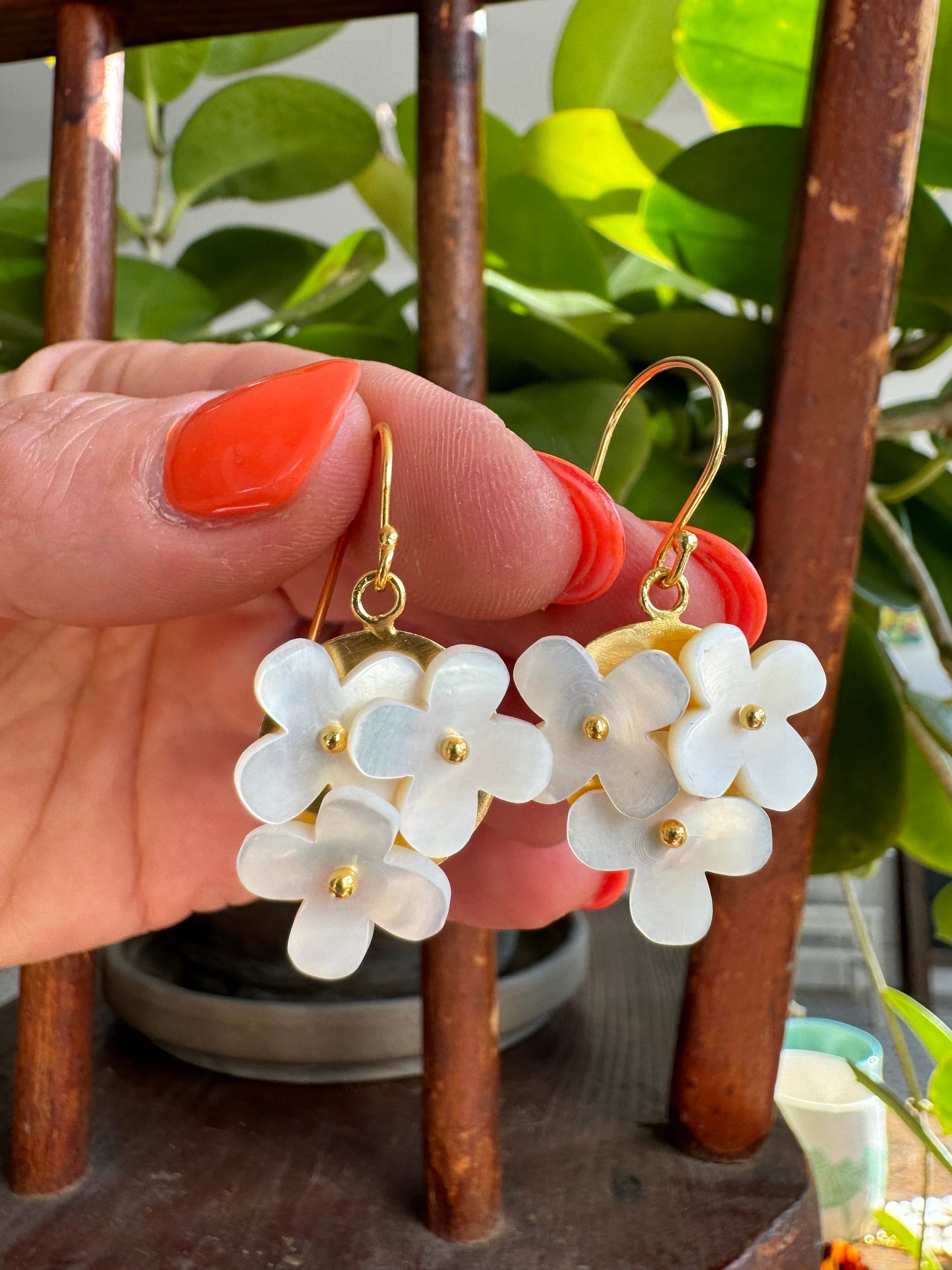 Mother of Pearl Triple Flower Earrings