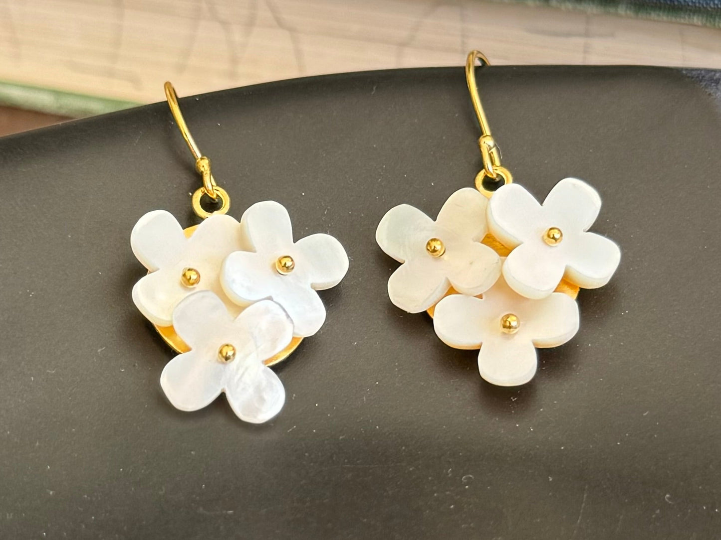 Mother of Pearl Triple Flower Earrings