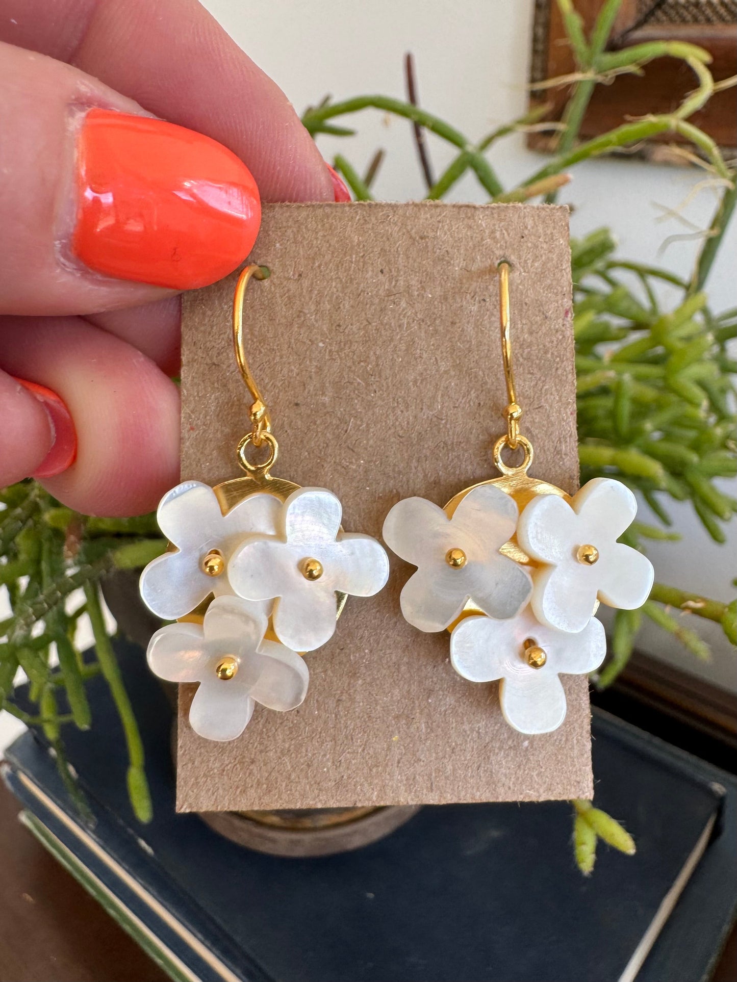 Mother of Pearl Triple Flower Earrings