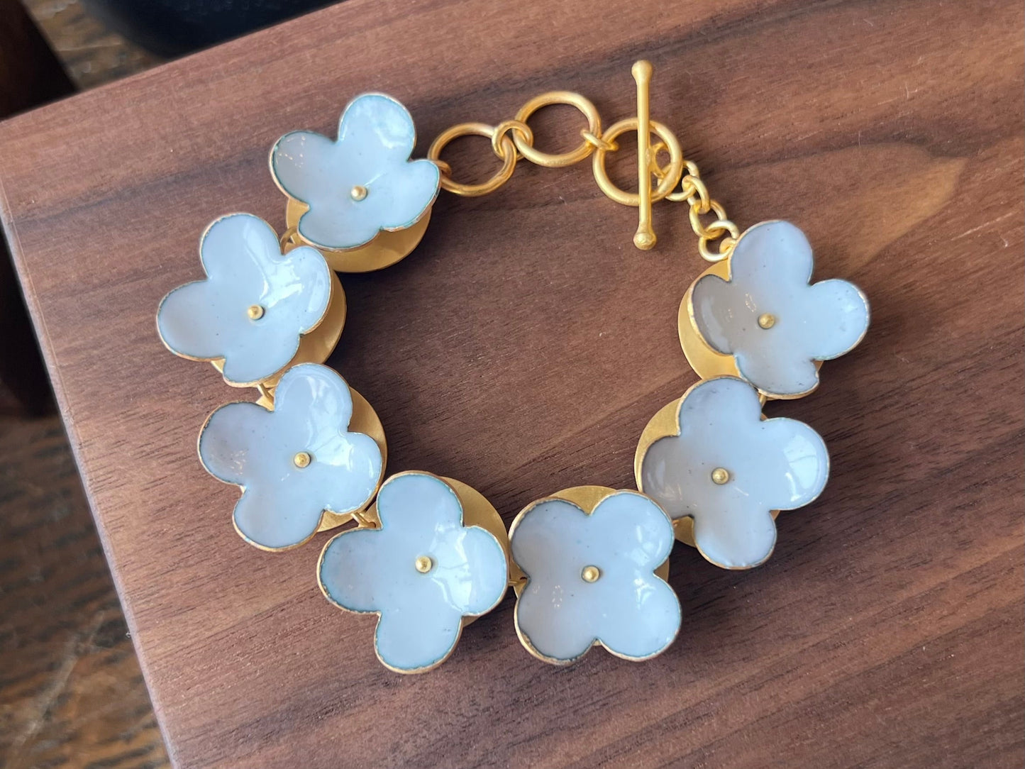 Enamel Flower Bracelet -Powder Blue