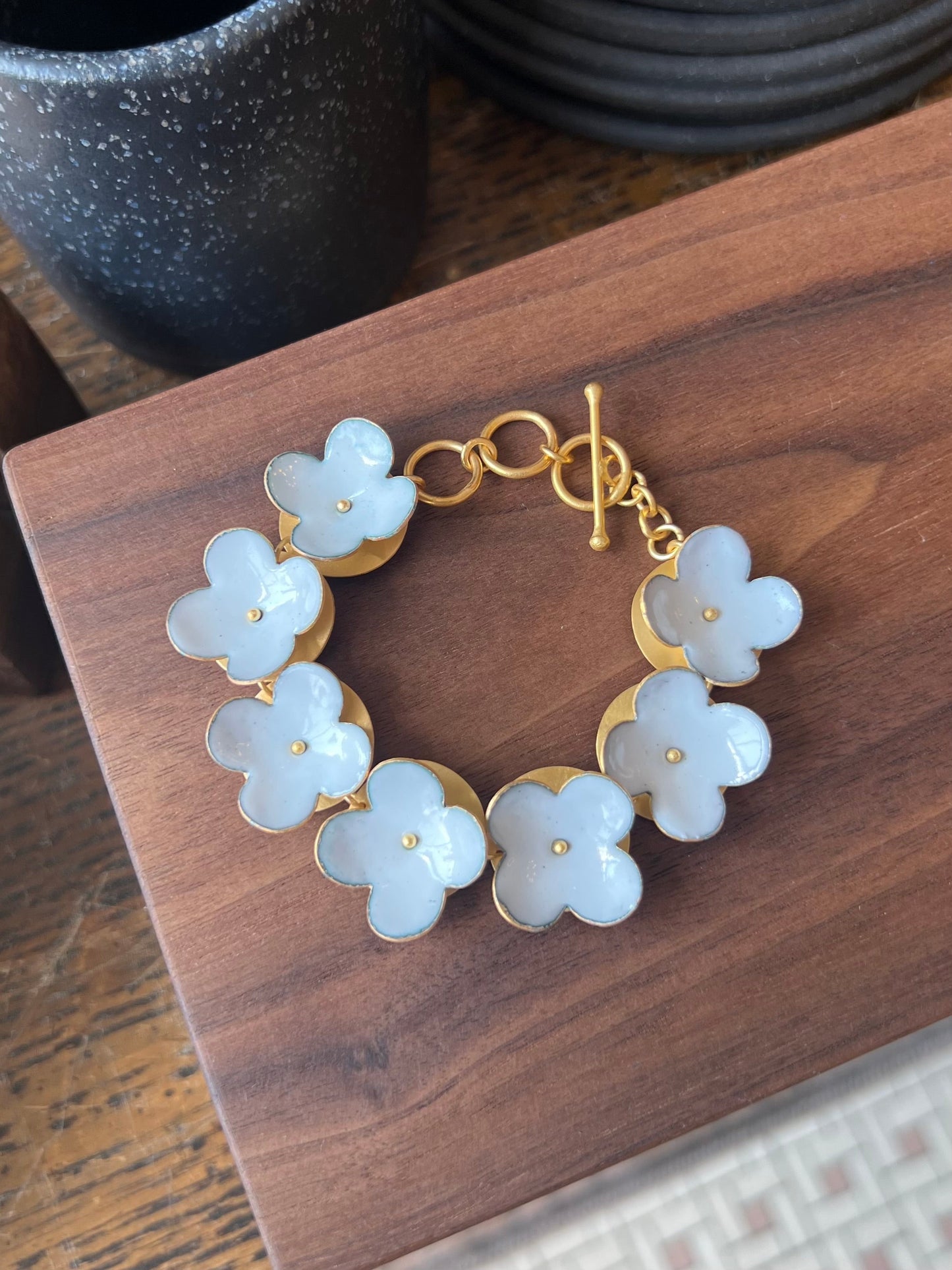 Enamel Flower Bracelet -Powder Blue