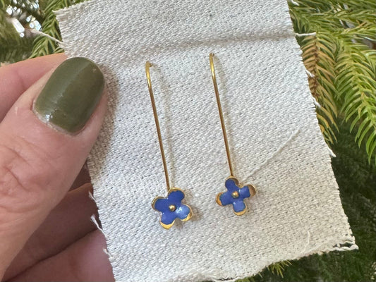 Enamel Flower Earrings - XS Cobalt