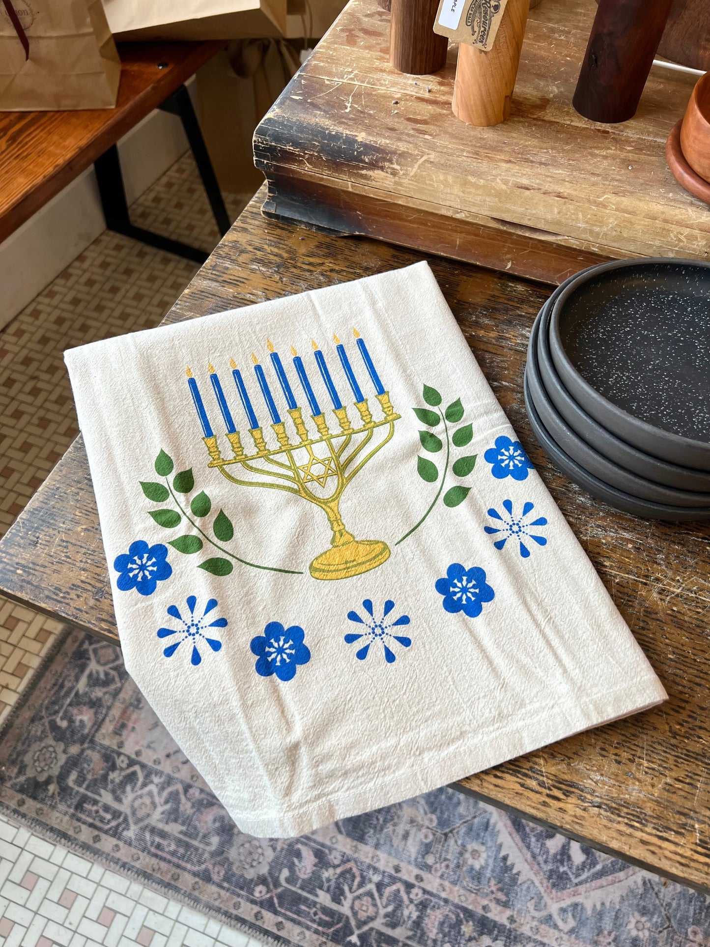 Menorah and Flowers Flour Sack Towel