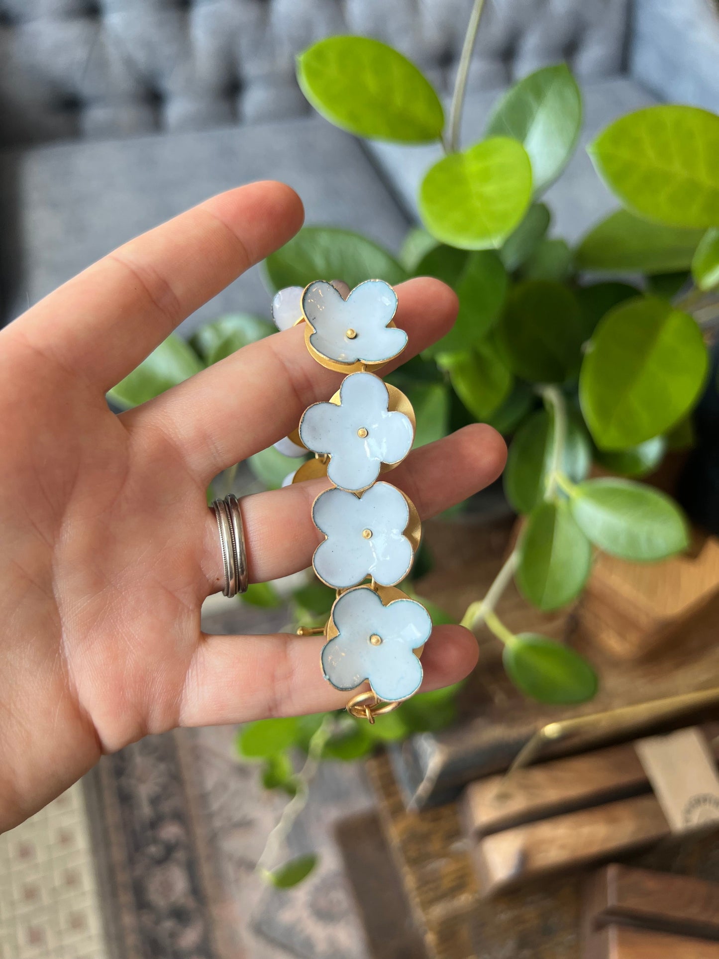 Enamel Flower Bracelet -Powder Blue