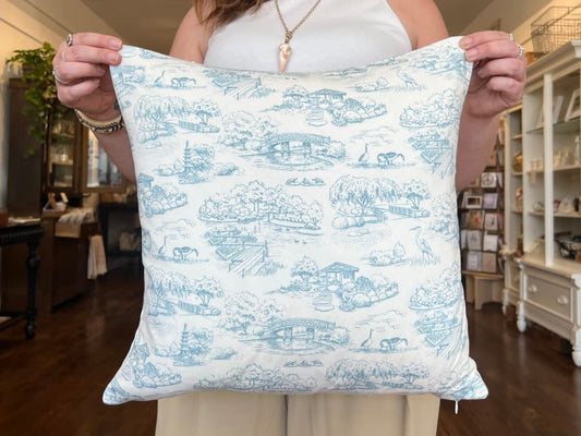 Japanese Garden Toile Pillow - Sky