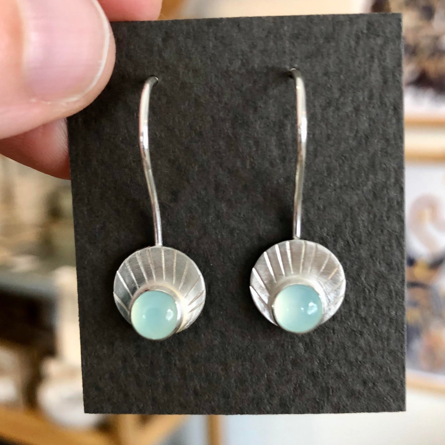 Circle Chalcedony Drop Earrings